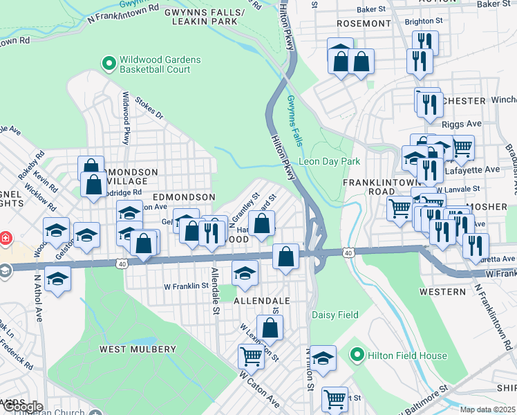 map of restaurants, bars, coffee shops, grocery stores, and more near 746 Linnard Street in Baltimore