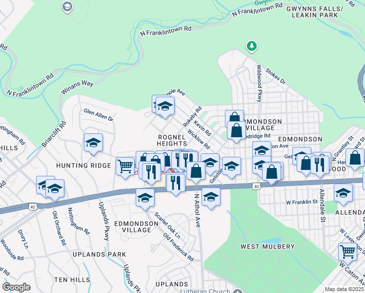 map of restaurants, bars, coffee shops, grocery stores, and more near 1003 Walnut Avenue in Baltimore