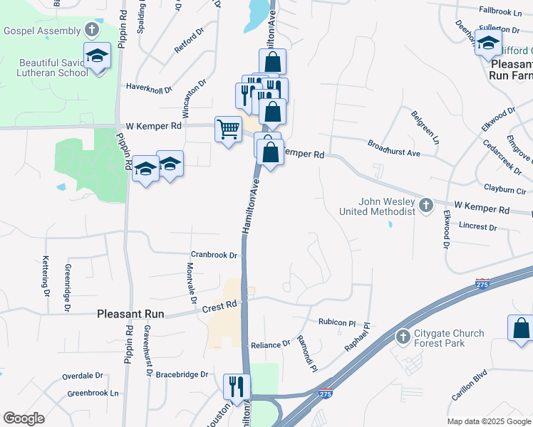 map of restaurants, bars, coffee shops, grocery stores, and more near 11808 Hamilton Avenue in Cincinnati