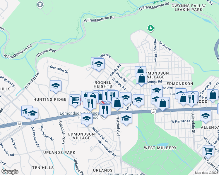 map of restaurants, bars, coffee shops, grocery stores, and more near 1003 Walnut Avenue in Baltimore