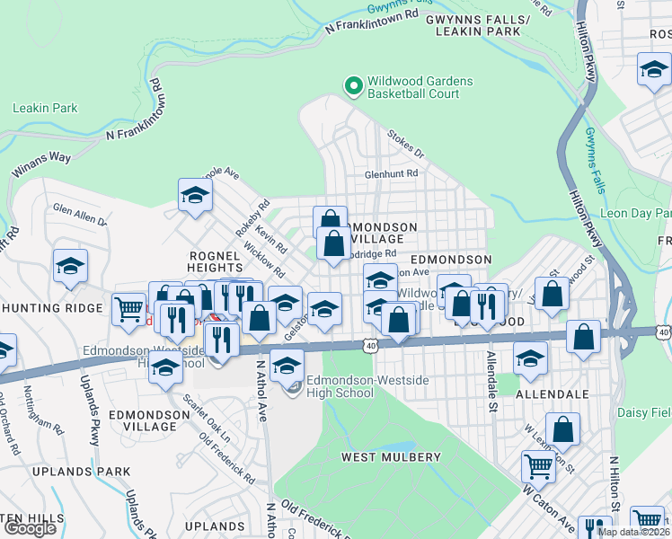 map of restaurants, bars, coffee shops, grocery stores, and more near 805 North Woodington Road in Baltimore