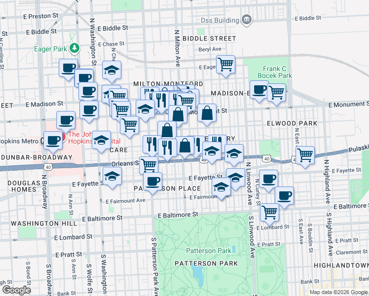 map of restaurants, bars, coffee shops, grocery stores, and more near 101 Independence Avenue Southeast in Washington