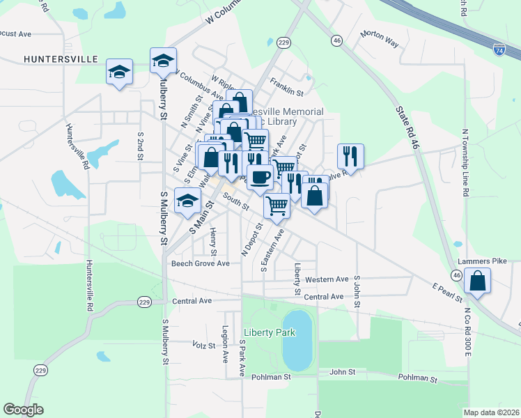 map of restaurants, bars, coffee shops, grocery stores, and more near 4 South Park Avenue in Batesville