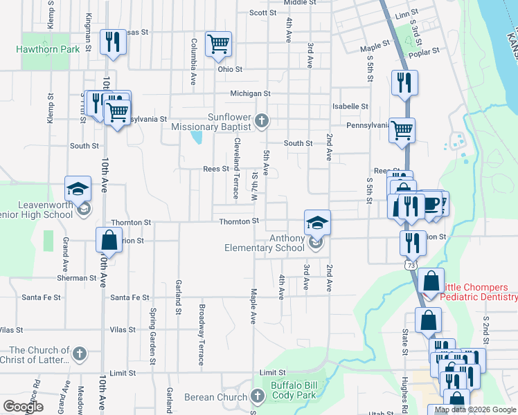 map of restaurants, bars, coffee shops, grocery stores, and more near 1926 West 7th Street in Leavenworth