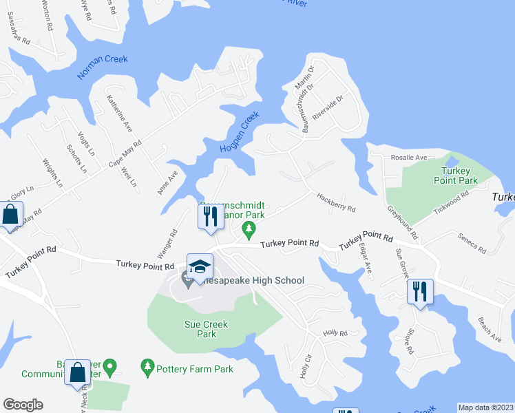 map of restaurants, bars, coffee shops, grocery stores, and more near 2006 Newhaven Drive in Essex