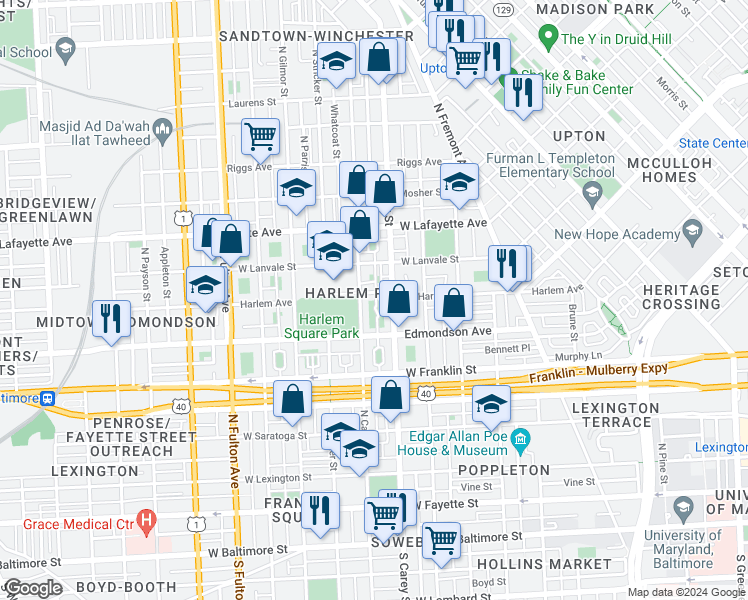 map of restaurants, bars, coffee shops, grocery stores, and more near 101 Independence Avenue Southeast in Washington