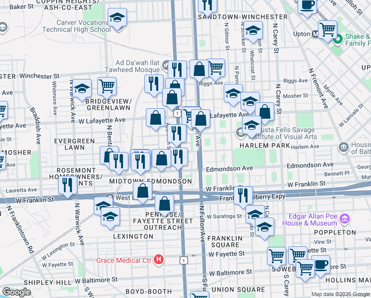 map of restaurants, bars, coffee shops, grocery stores, and more near 101 Independence Avenue Southeast in Washington