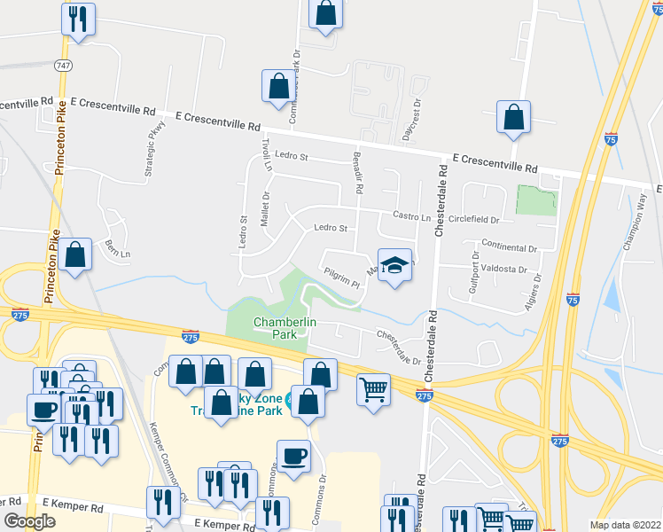 map of restaurants, bars, coffee shops, grocery stores, and more near 1050 Pilgrim Place in Cincinnati