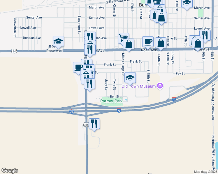 map of restaurants, bars, coffee shops, grocery stores, and more near 390 Judy Street in Burlington