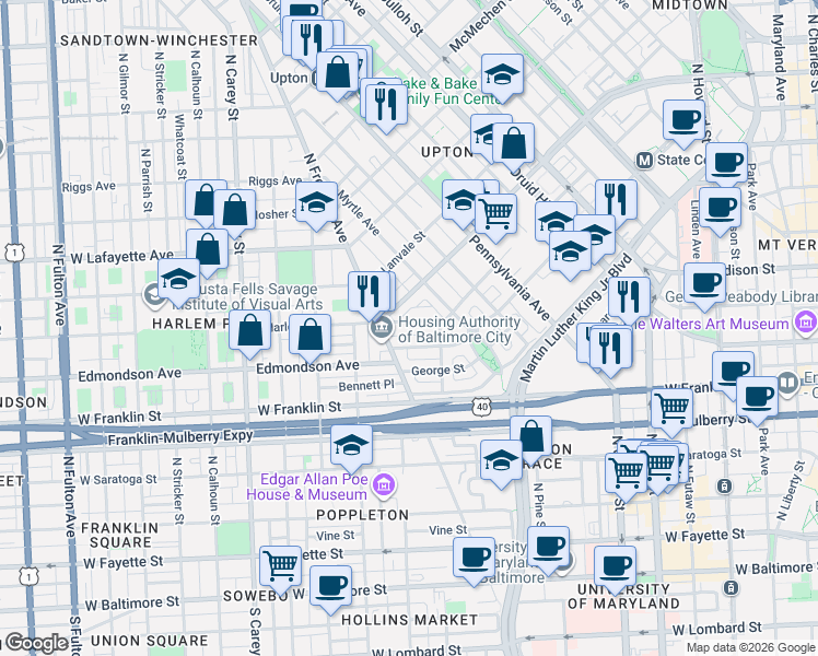map of restaurants, bars, coffee shops, grocery stores, and more near 101 Independence Avenue Southeast in Washington