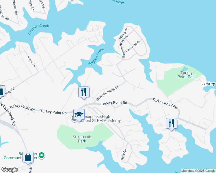 map of restaurants, bars, coffee shops, grocery stores, and more near 2026 Newhaven Drive in Essex