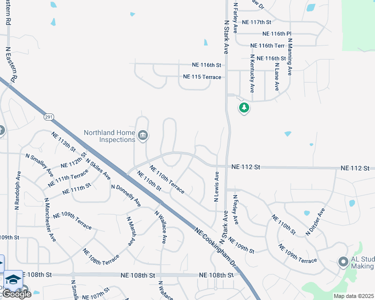 map of restaurants, bars, coffee shops, grocery stores, and more near 8614 Northeast 112th Street in Kansas City