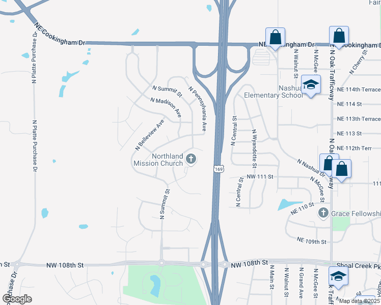 map of restaurants, bars, coffee shops, grocery stores, and more near 11127 North Jefferson Street in Kansas City