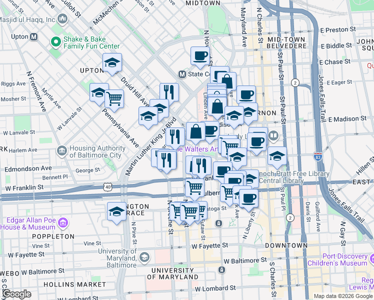 map of restaurants, bars, coffee shops, grocery stores, and more near 101 Independence Avenue Southeast in Washington