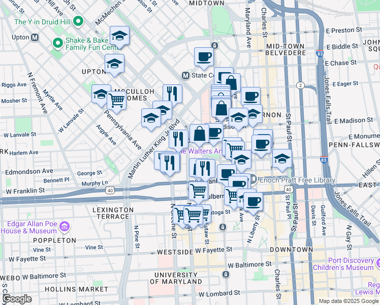 map of restaurants, bars, coffee shops, grocery stores, and more near 101 Independence Avenue Southeast in Washington