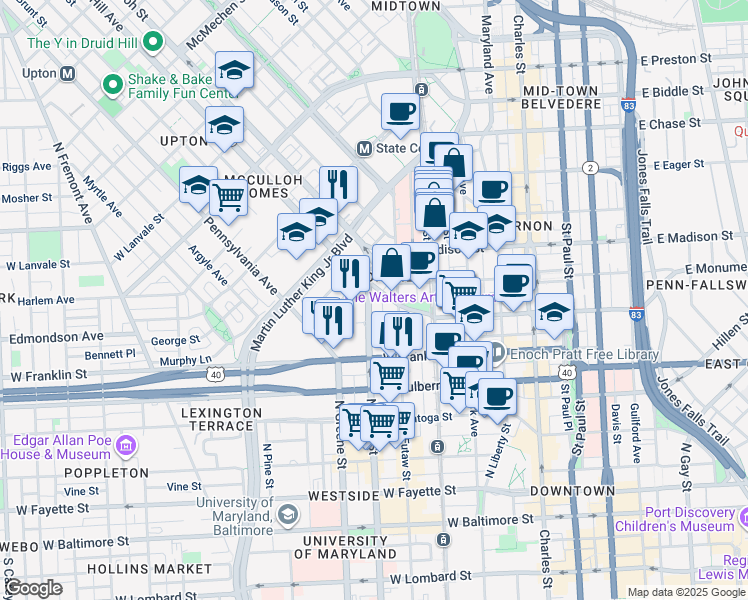 map of restaurants, bars, coffee shops, grocery stores, and more near 101 Independence Avenue Southeast in Washington