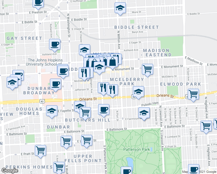 map of restaurants, bars, coffee shops, grocery stores, and more near 101 Independence Avenue Southeast in Washington