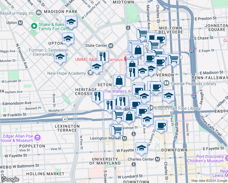map of restaurants, bars, coffee shops, grocery stores, and more near 101 Independence Avenue Southeast in Washington