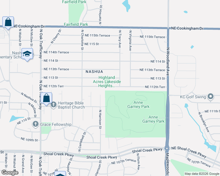map of restaurants, bars, coffee shops, grocery stores, and more near 1006 Northeast 112th Terrace in Kansas City