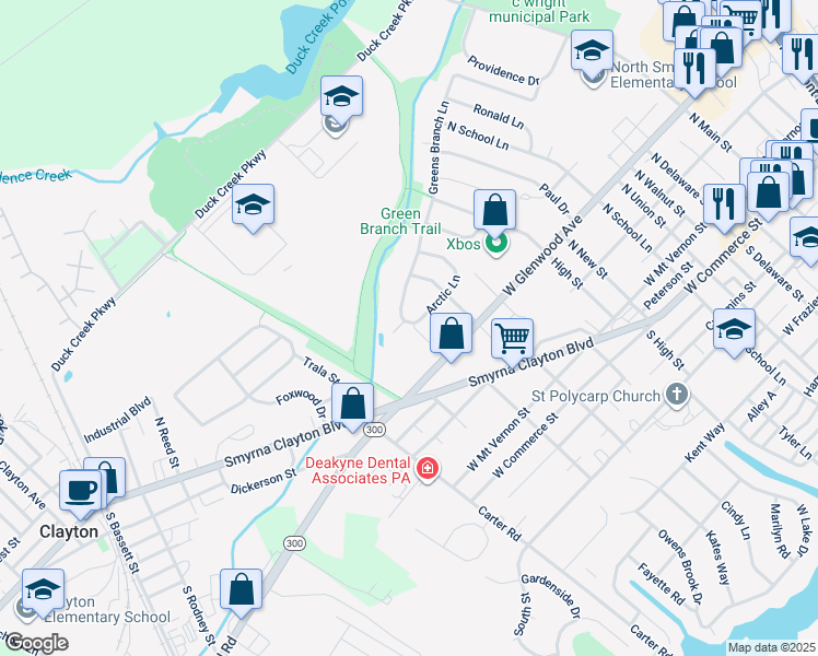 map of restaurants, bars, coffee shops, grocery stores, and more near 401 Horizon Lane in Smyrna