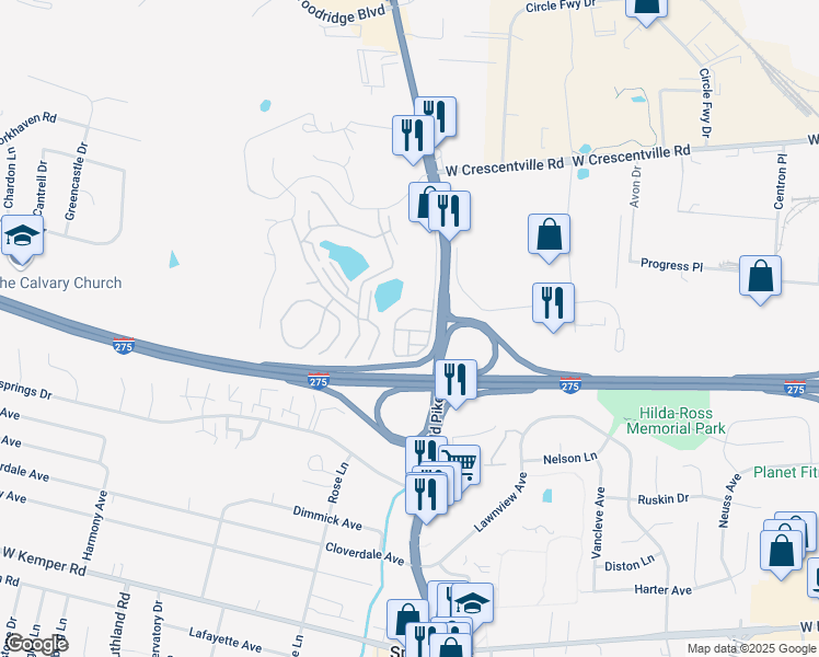map of restaurants, bars, coffee shops, grocery stores, and more near 11911 Sheraton Lane in Cincinnati