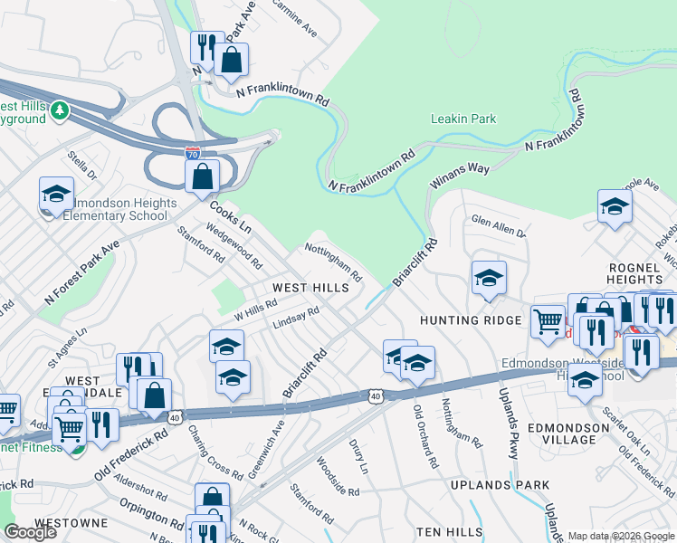 map of restaurants, bars, coffee shops, grocery stores, and more near 902 Nottingham Road in Baltimore