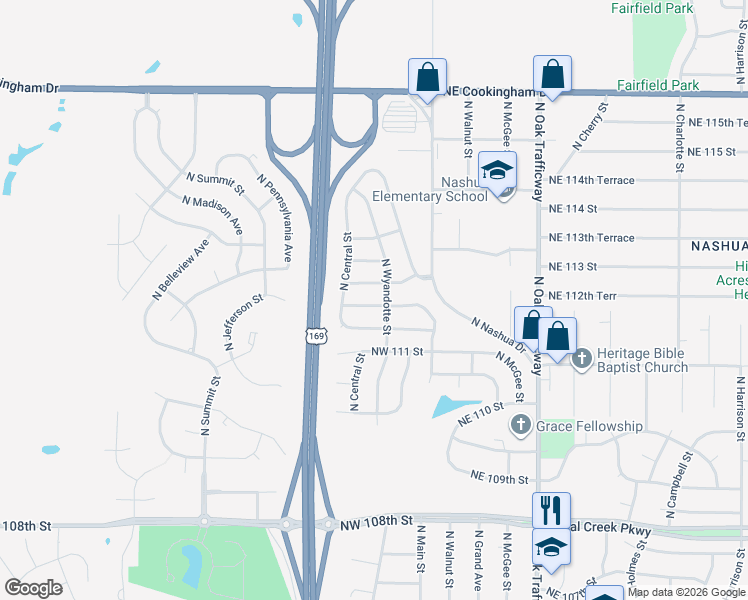map of restaurants, bars, coffee shops, grocery stores, and more near 206 NW 112th St in Kansas City