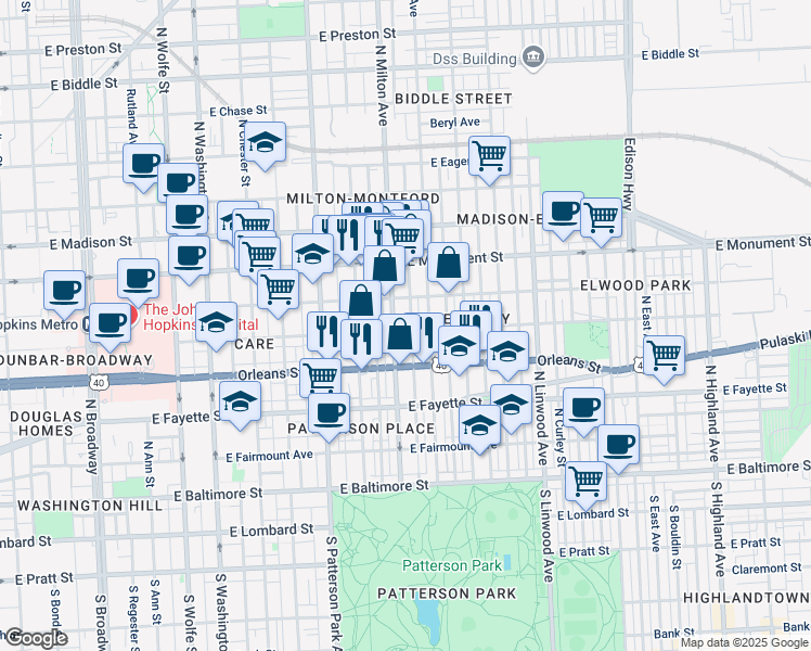 map of restaurants, bars, coffee shops, grocery stores, and more near 101 Independence Avenue Southeast in Washington