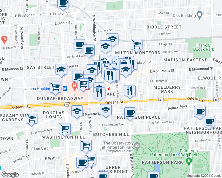 map of restaurants, bars, coffee shops, grocery stores, and more near 101 Independence Avenue Southeast in Washington