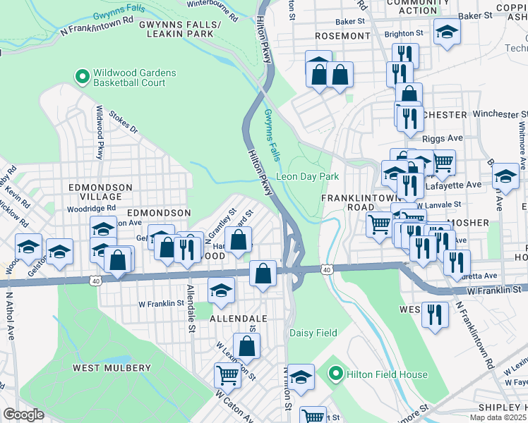 map of restaurants, bars, coffee shops, grocery stores, and more near 770 Edgewood Street in Baltimore