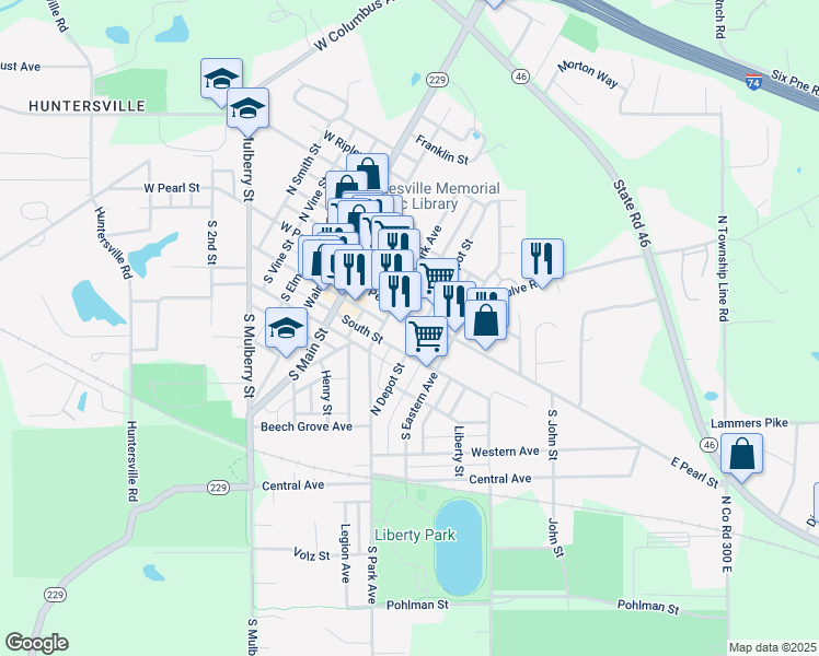 map of restaurants, bars, coffee shops, grocery stores, and more near 4 South Park Avenue in Batesville