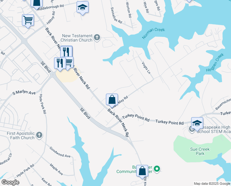 map of restaurants, bars, coffee shops, grocery stores, and more near 1621 Morning Glory Lane in Baltimore