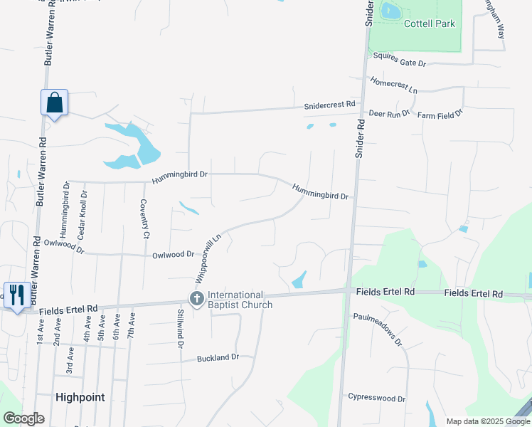 map of restaurants, bars, coffee shops, grocery stores, and more near 9681 Whippoorwill Lane in Mason