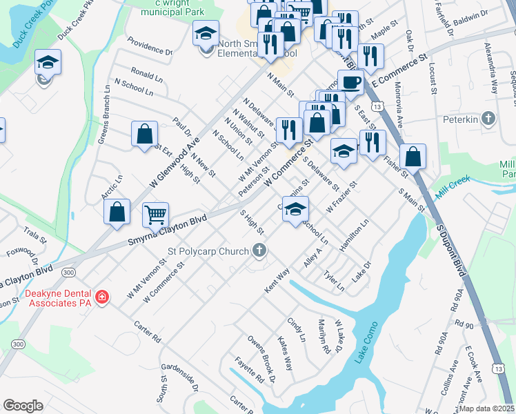 map of restaurants, bars, coffee shops, grocery stores, and more near 324 Mulberry Street in Smyrna