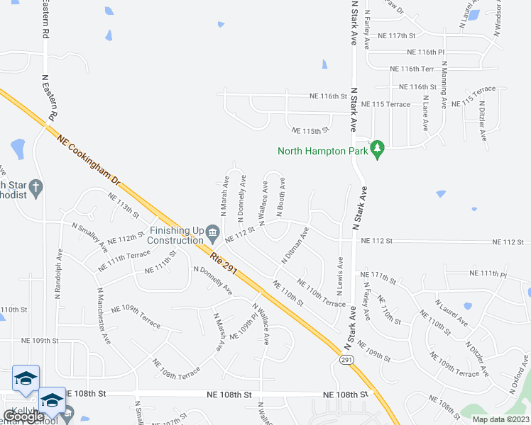 map of restaurants, bars, coffee shops, grocery stores, and more near 11205 North Wallace Avenue in Kansas City