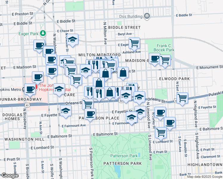 map of restaurants, bars, coffee shops, grocery stores, and more near 101 Independence Avenue Southeast in Washington