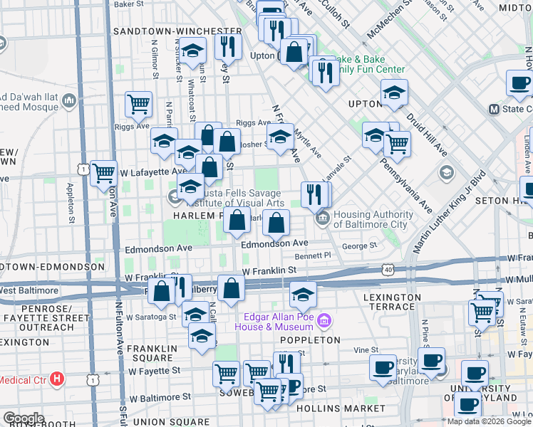 map of restaurants, bars, coffee shops, grocery stores, and more near 101 Independence Avenue Southeast in Washington