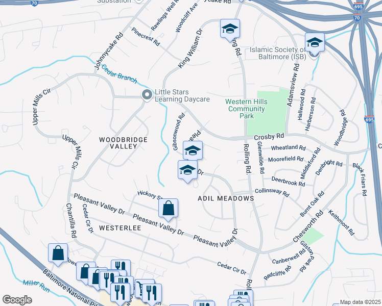 map of restaurants, bars, coffee shops, grocery stores, and more near 1421 Pleasant Valley Drive in Catonsville