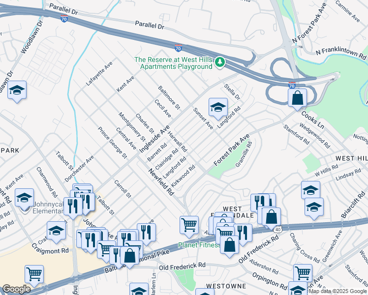 map of restaurants, bars, coffee shops, grocery stores, and more near 1209 Harwall Road in Baltimore