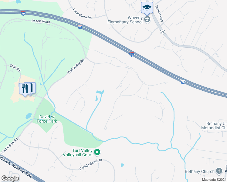 map of restaurants, bars, coffee shops, grocery stores, and more near 2677 Legends Way in Ellicott City