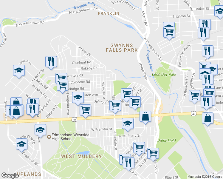 map of restaurants, bars, coffee shops, grocery stores, and more near 814 Allendale Street in Baltimore