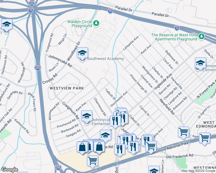 map of restaurants, bars, coffee shops, grocery stores, and more near 1113 Kent Avenue in Baltimore