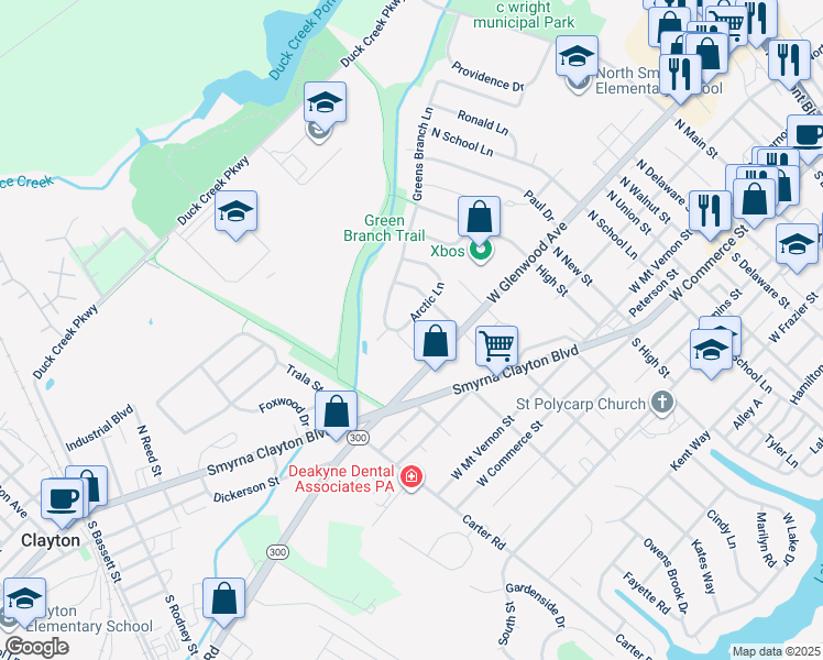 map of restaurants, bars, coffee shops, grocery stores, and more near 401 Horizon Lane in Smyrna