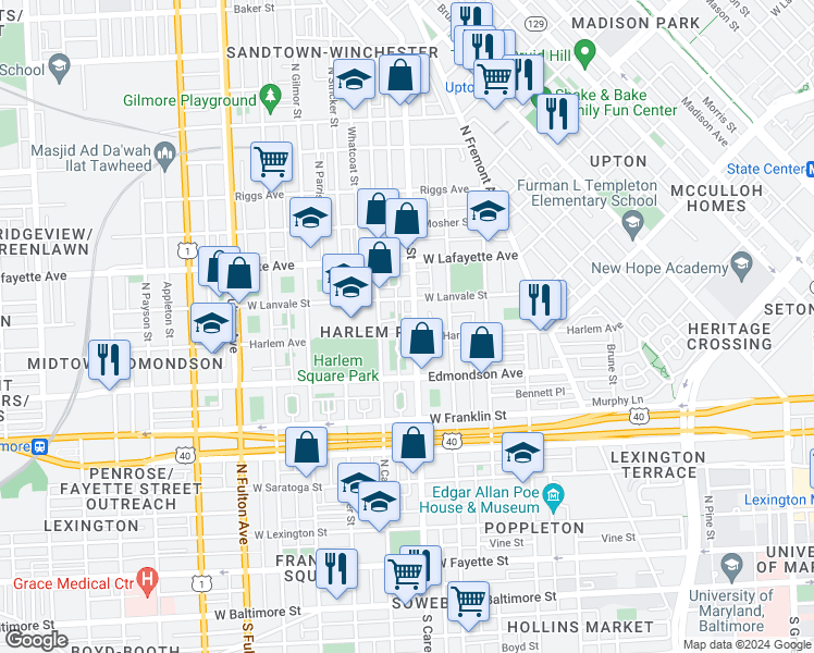 map of restaurants, bars, coffee shops, grocery stores, and more near 101 Independence Avenue Southeast in Washington
