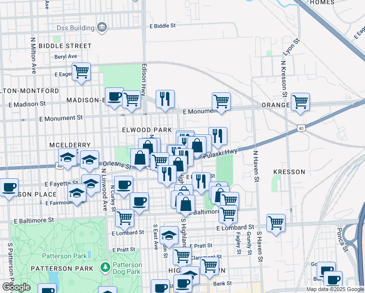 map of restaurants, bars, coffee shops, grocery stores, and more near 101 Independence Avenue Southeast in Washington