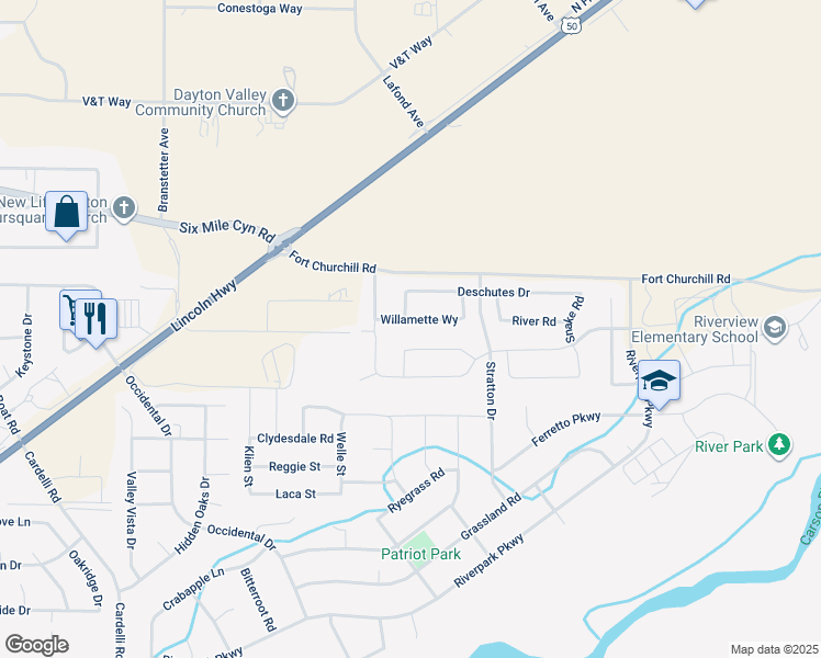 map of restaurants, bars, coffee shops, grocery stores, and more near 97 Williamette Way in Dayton