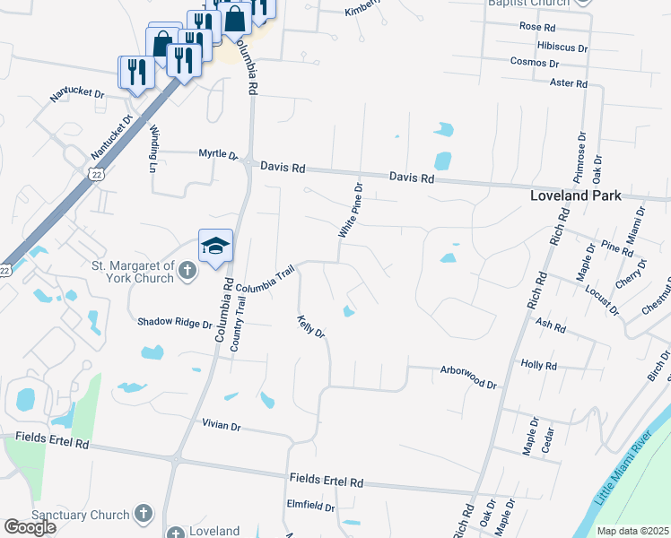 map of restaurants, bars, coffee shops, grocery stores, and more near 2815 Columbia Trail in Loveland