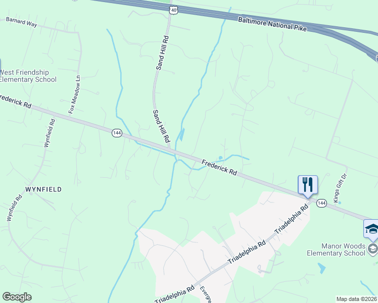 map of restaurants, bars, coffee shops, grocery stores, and more near 12000 Frederick Road in Ellicott City