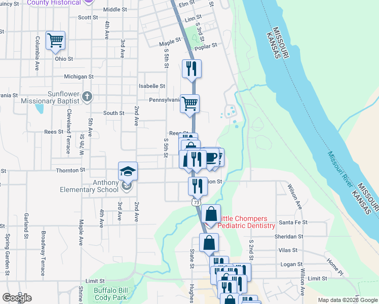 map of restaurants, bars, coffee shops, grocery stores, and more near 1926 South 4th Street in Leavenworth
