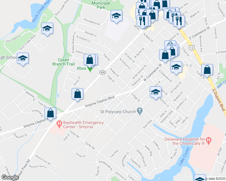 map of restaurants, bars, coffee shops, grocery stores, and more near 436 West Mount Vernon Street in Smyrna
